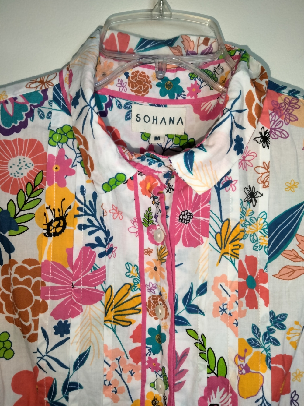 Sohana (Sz M) Multicolor Floral PuffSS Midi Dress in White, Pink & Yellow Blooms - Picture 3 of 15